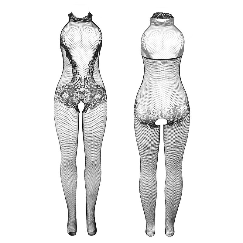SUBBLIME - 951801 KORONKOWE KABARETKOWE RAJSTOPY BODY ZE STOJĄCYM KOŁNIERZEM, ROZKROKIEM I OTWARTYM BIUSTEM, CZARNE, ROZMIAR UNIWERSALNY
