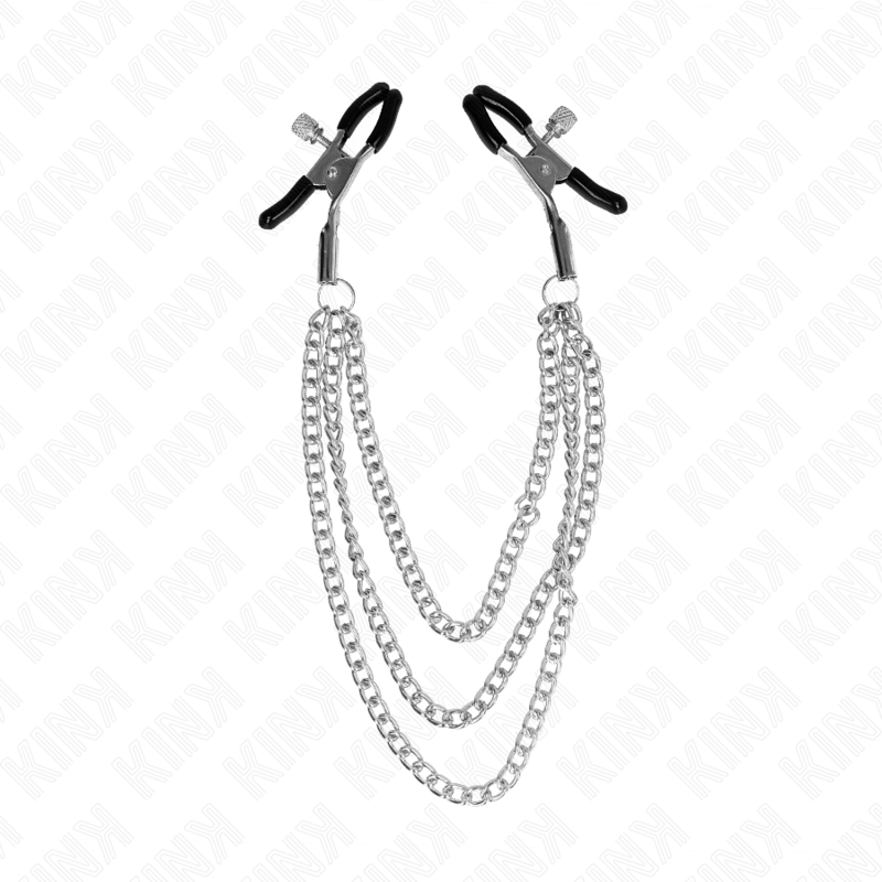 KINK - ZACISKI NA SUTKI Z 3 ŁAŃCUSZKAMI SREBRNE 20/23/28 CM