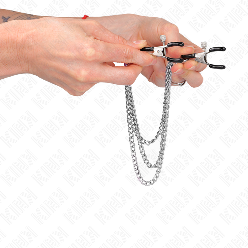 KINK - ZACISKI NA SUTKI Z 3 ŁAŃCUSZKAMI SREBRNE 20/23/28 CM