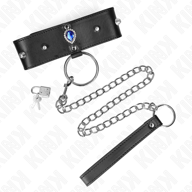KINK - NASZYJNIK 65 CM Z PASKIEM Z NIEBIESKIMI DIAMENTAMI REGULOWANY 36-43 CM X 5 CM