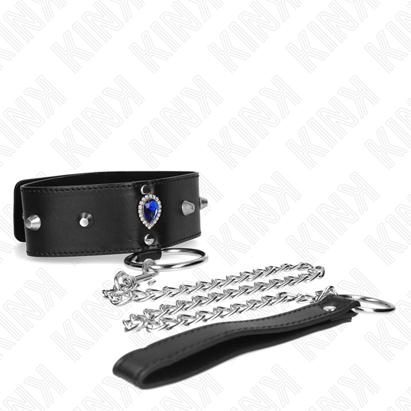KINK - NASZYJNIK 65 CM Z PASKIEM Z NIEBIESKIMI DIAMENTAMI REGULOWANY 36-43 CM X 5 CM
