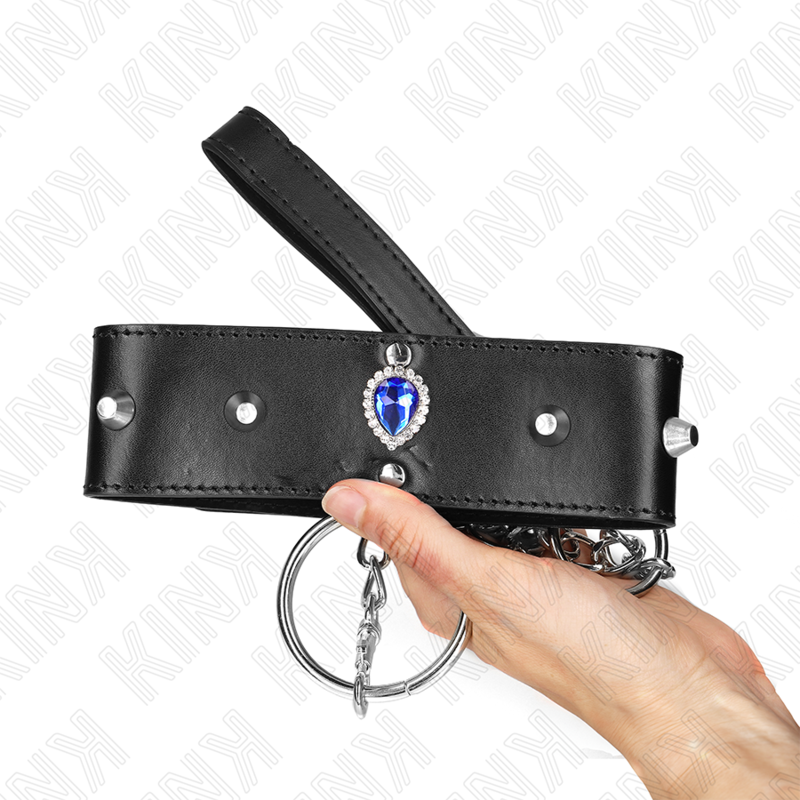KINK - NASZYJNIK 65 CM Z PASKIEM Z NIEBIESKIMI DIAMENTAMI REGULOWANY 36-43 CM X 5 CM
