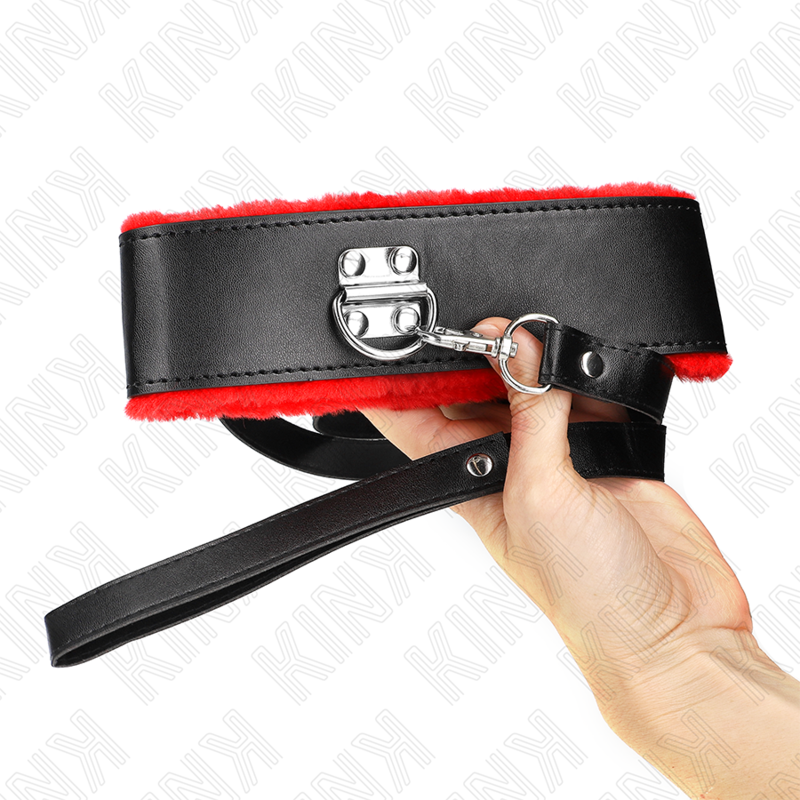 KINK - NASZYJNIK Z PASKIEM 116 CM Z CZERWONEJ SKÓRY Z REGULACJĄ 40-48 CM X 6 CM