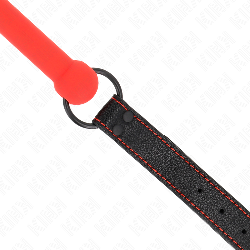KINK - GAG KOSCIANY Z PASKIEM ZE SZTUCZNEJ SKÓRY CZERWONY REGULOWANY 41-57 CM