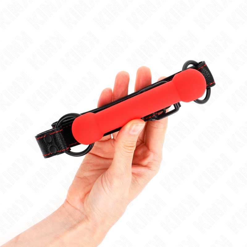KINK - GAG KOSCIANY Z PASKIEM ZE SZTUCZNEJ SKÓRY CZERWONY REGULOWANY 41-57 CM