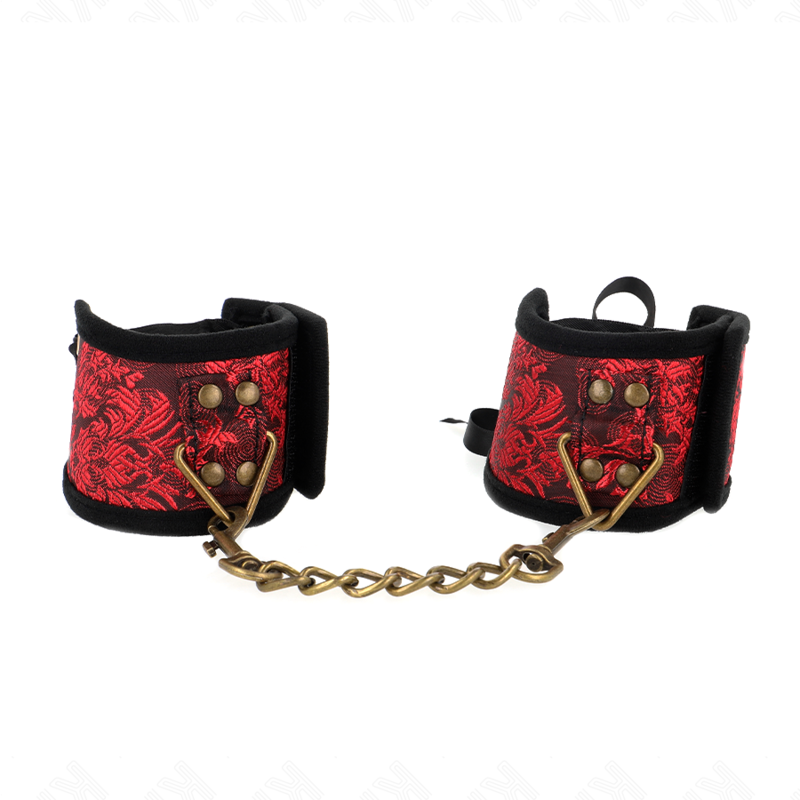 KINK - OPASKI NA NADGARSTKI SCANDAL CZERWONO-CZARNE KORONKOWE DETALE 24,5 CM X 6,5 CM