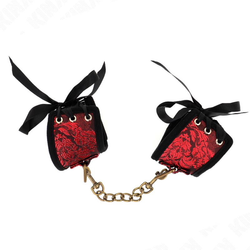 KINK - OPASKI NA NADGARSTKI SCANDAL CZERWONO-CZARNE KORONKOWE DETALE 24,5 CM X 6,5 CM