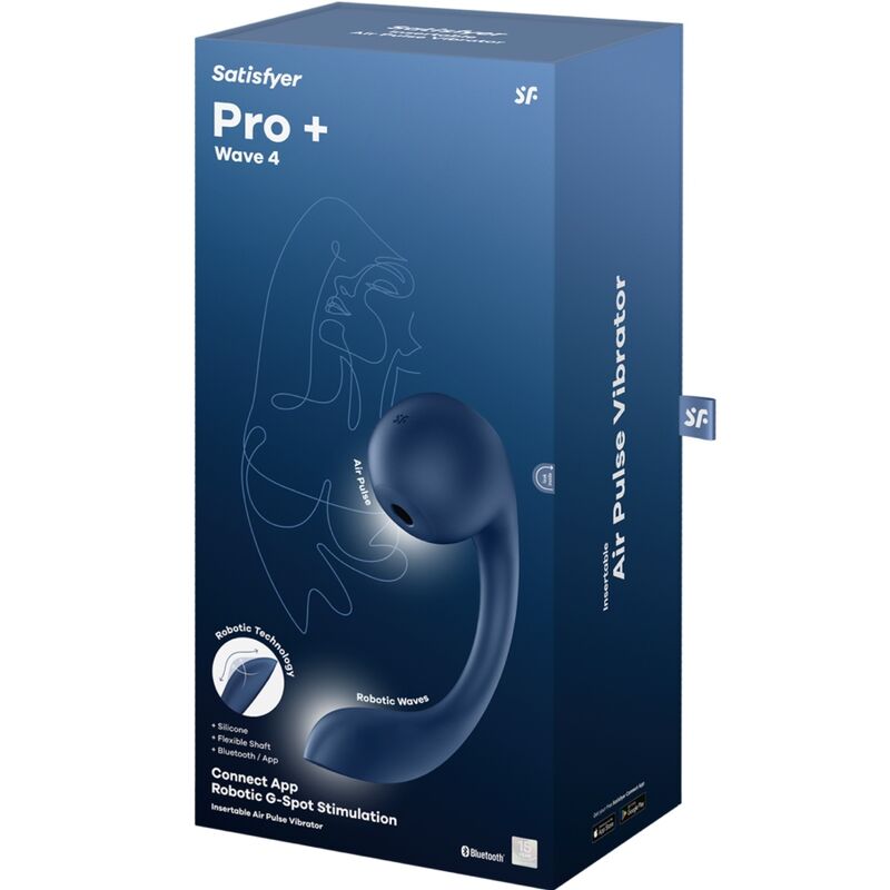 SATISFYER - PRO+ WAVE 4 STYMULATOR PUNKTU G I POWIETRZA Z BEZPŁATNĄ APLIKACJĄ CIEMNONIEBIESKI