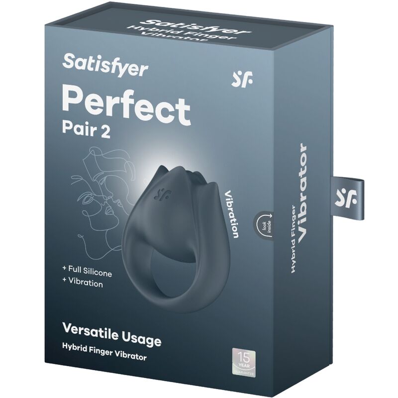 SATISFYER - PERFECT PAIR 2 MULTIWIBRATOR 2 W 1 PIERŚCIEŃ NA PENISA I STYMULATOR NA PALEC SZARY