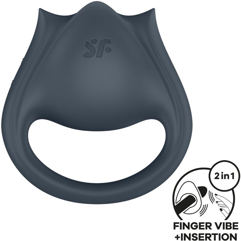 SATISFYER - PERFECT PAIR 2 MULTIWIBRATOR 2 W 1 PIERŚCIEŃ NA PENISA I STYMULATOR NA PALEC SZARY