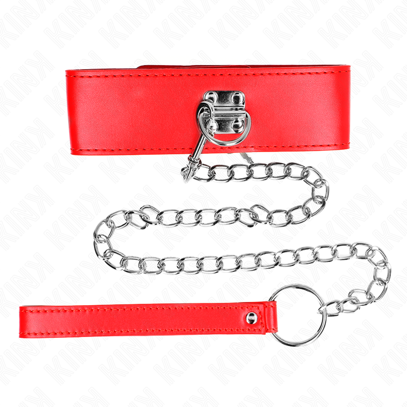 KINK - NASZYJNIK Z PASKIEM 65 CM Z SZEROKIM CZERWONYM PASKIEM REGULOWANYM 33,5-41 CM X 5 CM
