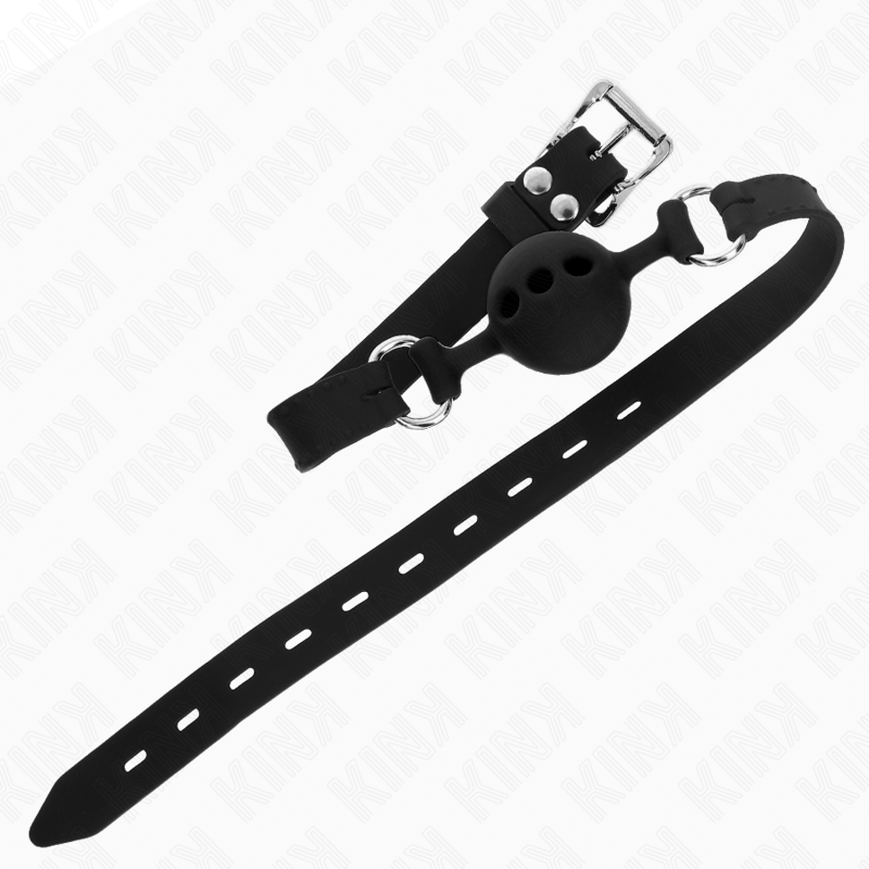 KINK - PEŁNY SILIKONOWY KNEBEL 55 x 2 CM Z KULKĄ 4 CM ROZMIAR S CZARNY REGULOWANY 35-51 CM