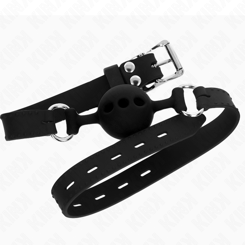 KINK - PEŁNY SILIKONOWY KNEBEL 55 x 2 CM Z KULKĄ 4 CM ROZMIAR S CZARNY REGULOWANY 35-51 CM