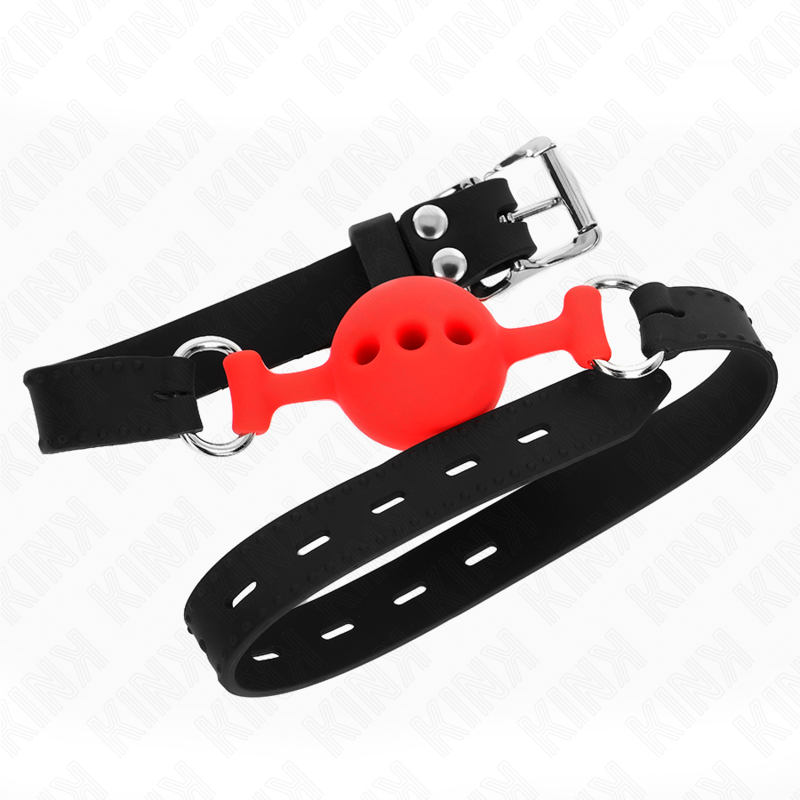 KINK - PEŁNY SILIKONOWY KNEBEL 55 x 2 CM Z KULKĄ 4 CM ROZMIAR S CZERWONY REGULOWANY 35-51 CM