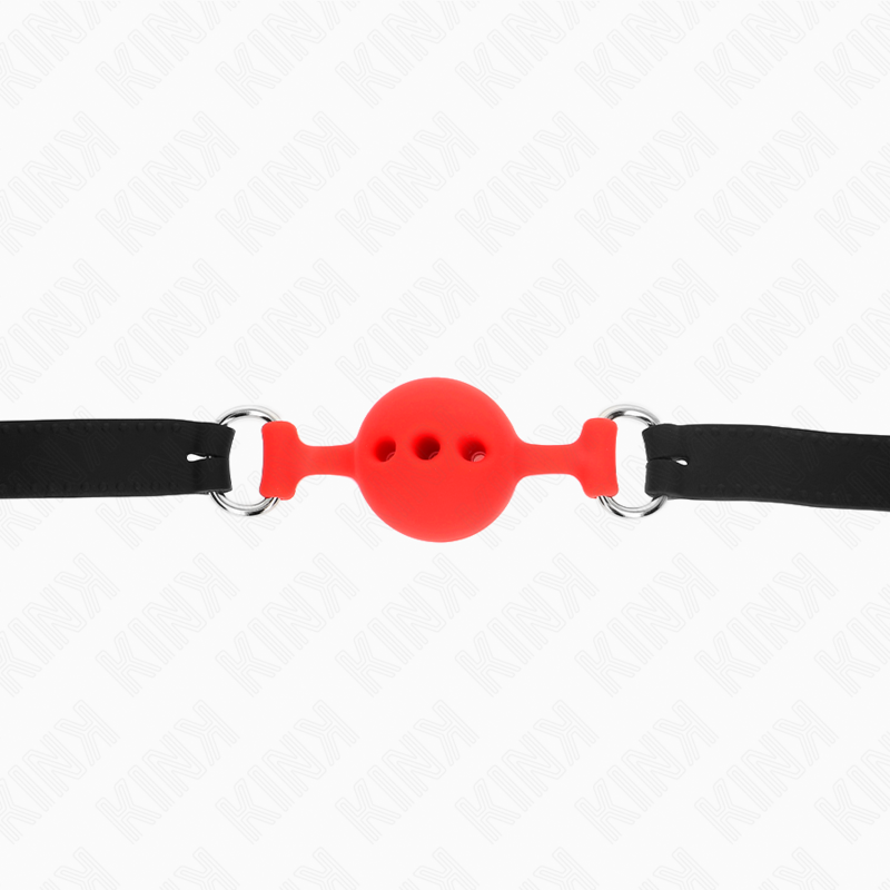 KINK - PEŁNY SILIKONOWY KNEBEL 55 x 2 CM Z KULKĄ 4 CM ROZMIAR S CZERWONY REGULOWANY 35-51 CM