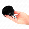 KINK - KOREK ANALNY ZE STALI NIERDZEWNEJ 7 x 3 CM Z CZARNYM SZTUCZNYM FUTREM OGON KRÓLIKA 8 CM