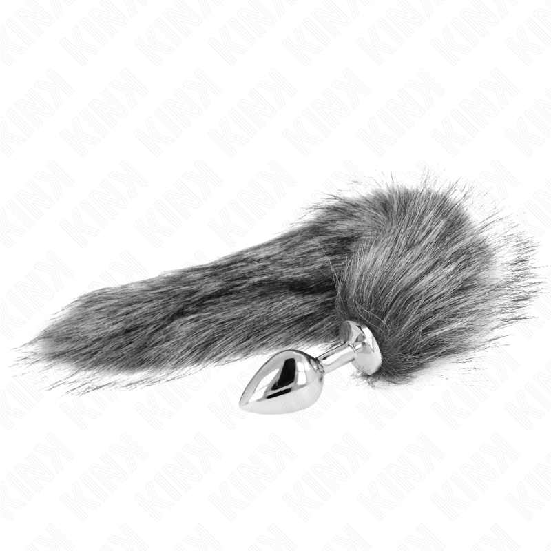 KINK - KOREK ANALNY ROZMIAR M 8 X 3,5 CM Z OGONEM SYNTETYCZNYM 40 CM SZARY