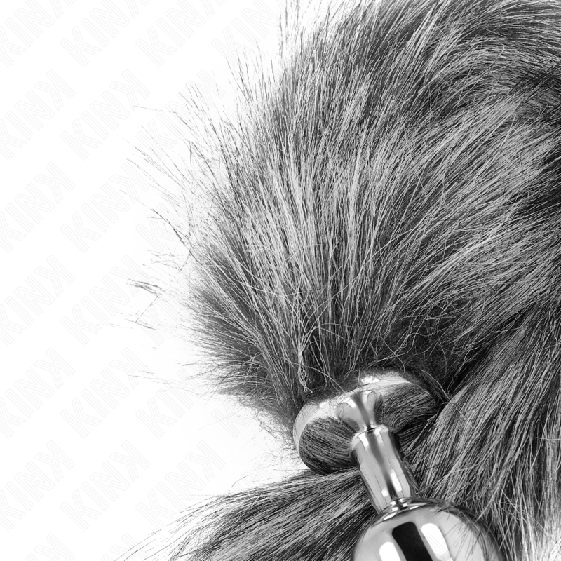 KINK - KOREK ANALNY ROZMIAR M 8 X 3,5 CM Z OGONEM SYNTETYCZNYM 40 CM SZARY