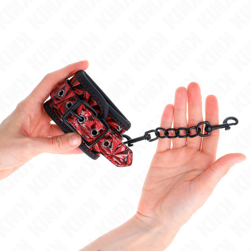 KINK - KAJDANKI NA NADGARSTKI WZÓR DIAMENTOWY CIEMNOCZERWONE REGULOWANE 17-26 CM X 5.5 CM