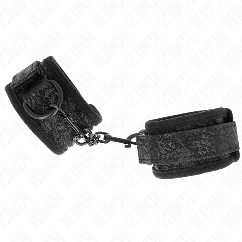 KINK - CZARNE KORONKOWE KAJDANKI NA NADGARSTKI Z NEOPRENU, REGULOWANE, 20-29 CM X 5 CM