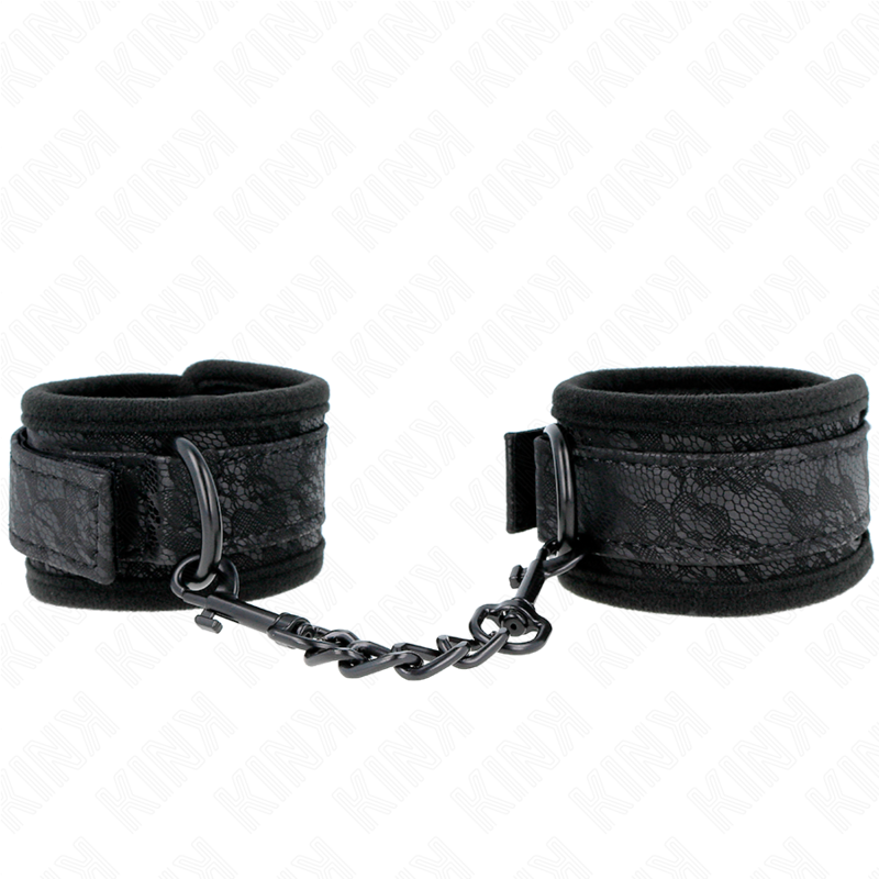 KINK - CZARNE KORONKOWE KAJDANKI NA NADGARSTKI Z NEOPRENU, REGULOWANE, 20-29 CM X 5 CM