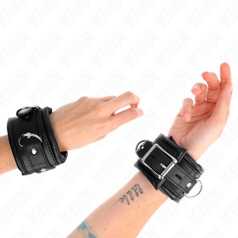 KINK - CIĘŻKIE KAJDANKI NA NADGARSTKI Z CZARNYM FUTERKIEM REGULOWANE 20-30 CM X 6 CM