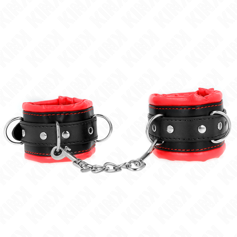 KINK – GRUBE KAJDANKI NA NADGARSTKI Z CZERWONYM FUTERKIEM, REGULOWANE 20-30 CM X 6 CM