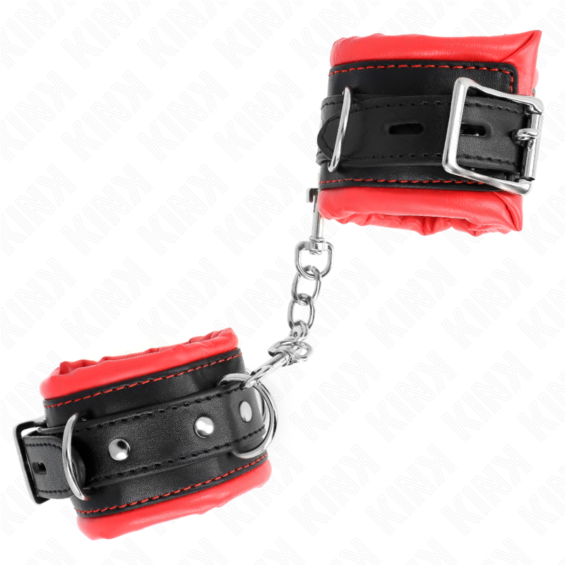 KINK – GRUBE KAJDANKI NA NADGARSTKI Z CZERWONYM FUTERKIEM, REGULOWANE 20-30 CM X 6 CM