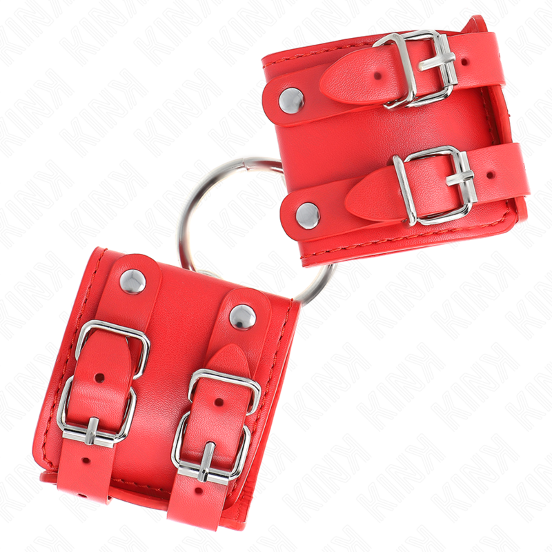 KINK - KAJDANKI NA NADGARSTKI Z PIERŚCIENIEM I ĆWIEKAMI REGULOWANE CZERWONE 17-22 CM X 6.5 CM