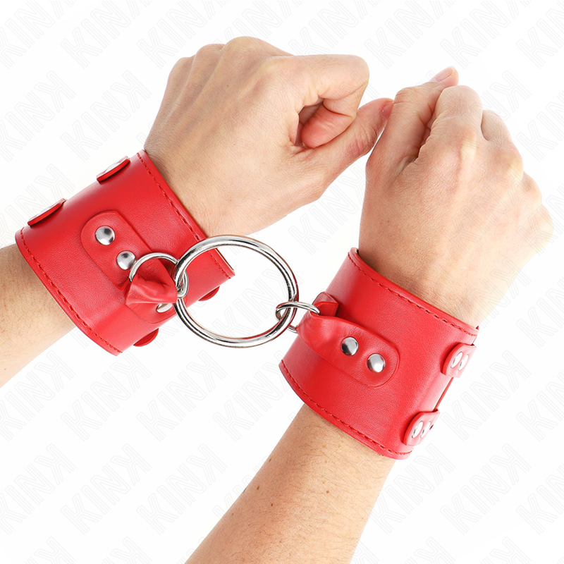 KINK - KAJDANKI NA NADGARSTKI Z PIERŚCIENIEM I ĆWIEKAMI REGULOWANE CZERWONE 17-22 CM X 6.5 CM