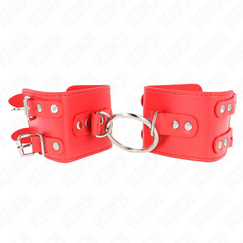 KINK - KAJDANKI NA NADGARSTKI Z PIERŚCIENIEM I ĆWIEKAMI REGULOWANE CZERWONE 17-22 CM X 6.5 CM
