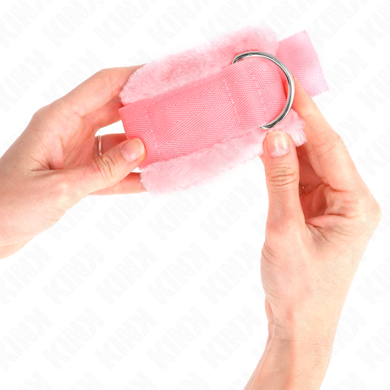 KINK - PUTAJSKIE KAJDANKI ZE SZTUCZNYM FUTERKIEM RÓŻOWE REGULOWANE 17-31 CM X 7 CM