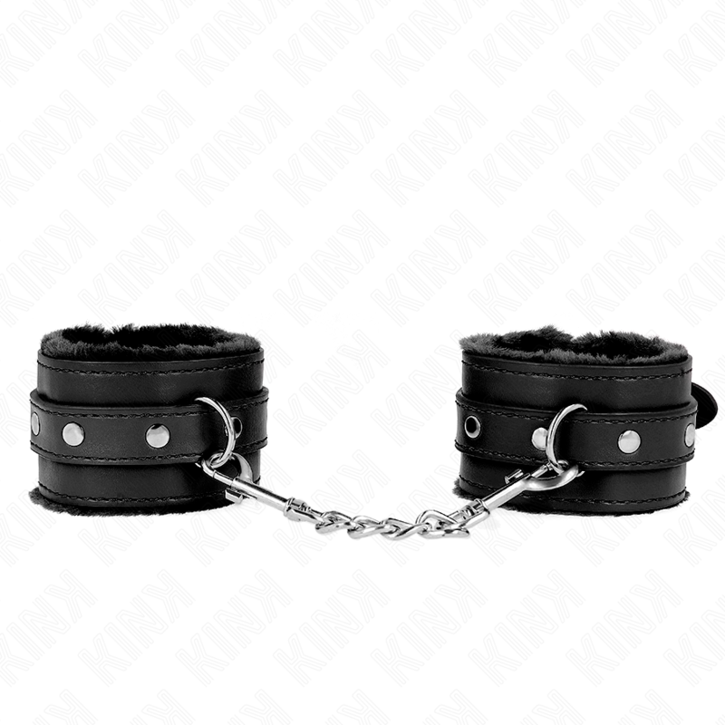 KINK - KAJDANKI Z WYŚCIÓŁKĄ FUTERKOWĄ CZARNE Z CZARNYM PASKIEM REGULOWANE 17-29 CM X 6 CM