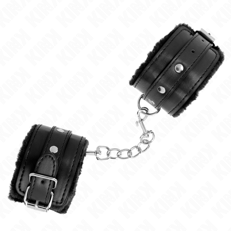 KINK - KAJDANKI Z WYŚCIÓŁKĄ FUTERKOWĄ CZARNE Z CZARNYM PASKIEM REGULOWANE 17-29 CM X 6 CM
