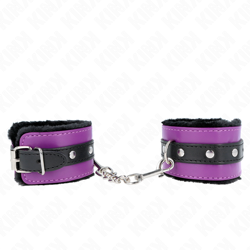 KINK - KAJDANKI Z WYSOKIEJ JAKOŚCI FUTERKIEM CZARNE Z FIOLETOWYM / CZARNY PASEK REGULOWANE 17-29 CM X 6 CM