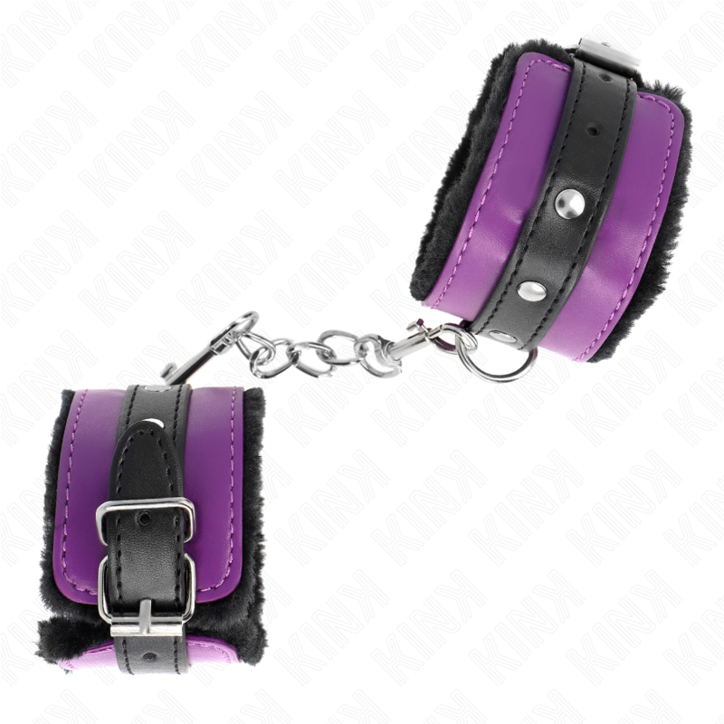 KINK - KAJDANKI Z WYSOKIEJ JAKOŚCI FUTERKIEM CZARNE Z FIOLETOWYM / CZARNY PASEK REGULOWANE 17-29 CM X 6 CM