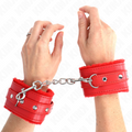 KINK - KAJDANKI Z FUTREM NA NADGARSTKI CZERWONE Z CZERWONYM PASKIEM REGULOWANE 17-29 CM X 6 CM