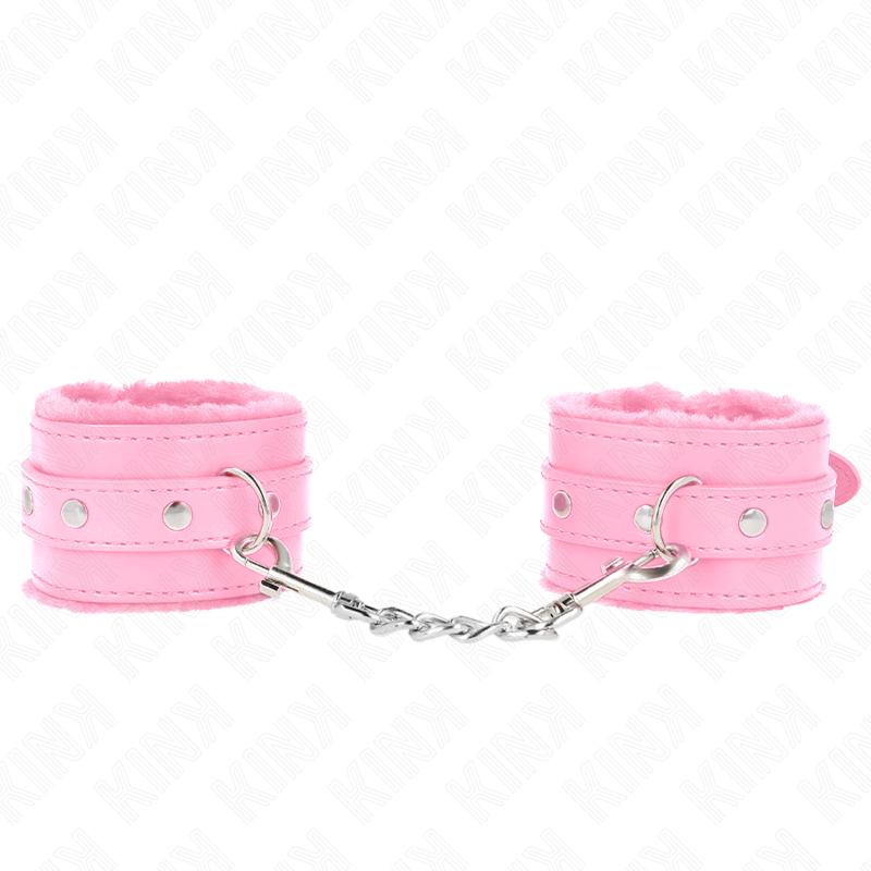 KINK - OGRANICZNIKI NA NADGARSTKI Z FUTREM RÓŻOWE Z RÓŻOWYM PASKIEM REGULOWANE 17-29 CM X 6 CM