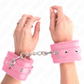 KINK - OGRANICZNIKI NA NADGARSTKI Z FUTREM RÓŻOWE Z RÓŻOWYM PASKIEM REGULOWANE 17-29 CM X 6 CM