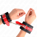 KINK - KAJDANKI NA NADGARSTKI CZARNE Z CZERWONYM PASKIEM REGULOWANE 17-28 CM X 6 CM
