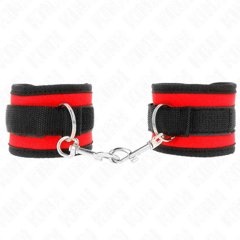 KINK - KAJDANKI NYLONOWE NA RZEPY NA NADGARSTKI CZERWONO-CZARNE MODEL 2 REGULOWANE 18-35 CM X 6 CM