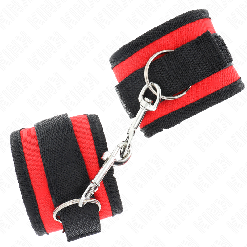 KINK - KAJDANKI NYLONOWE NA RZEPY NA NADGARSTKI CZERWONO-CZARNE MODEL 2 REGULOWANE 18-35 CM X 6 CM