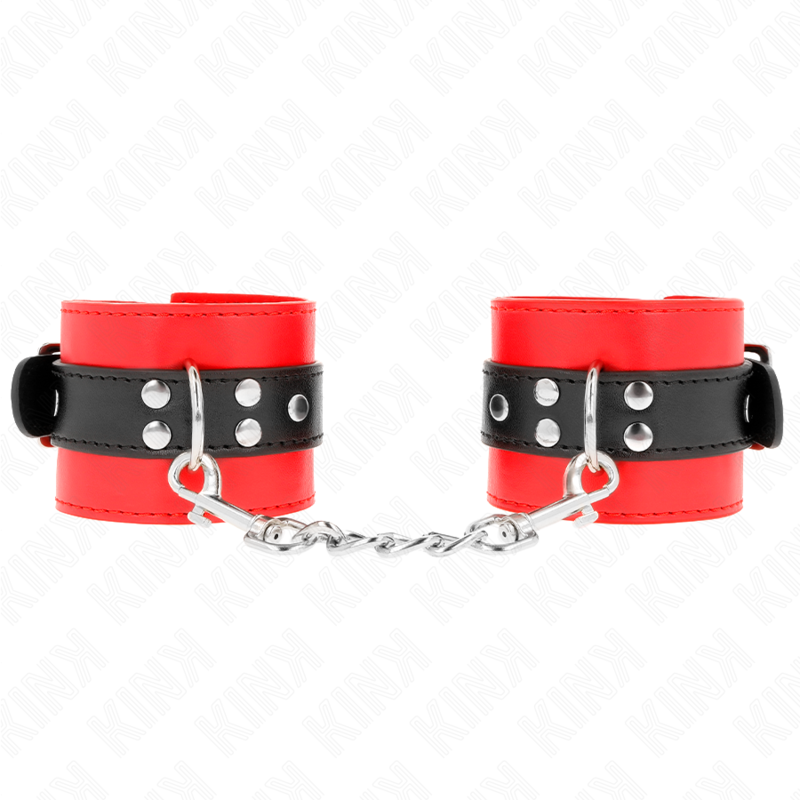 KINK – KAJDANKI NA NADGARSTKI CZERWONE Z CZARNYM PASkiem REGULOWANE 17-28 CM X 6 CM