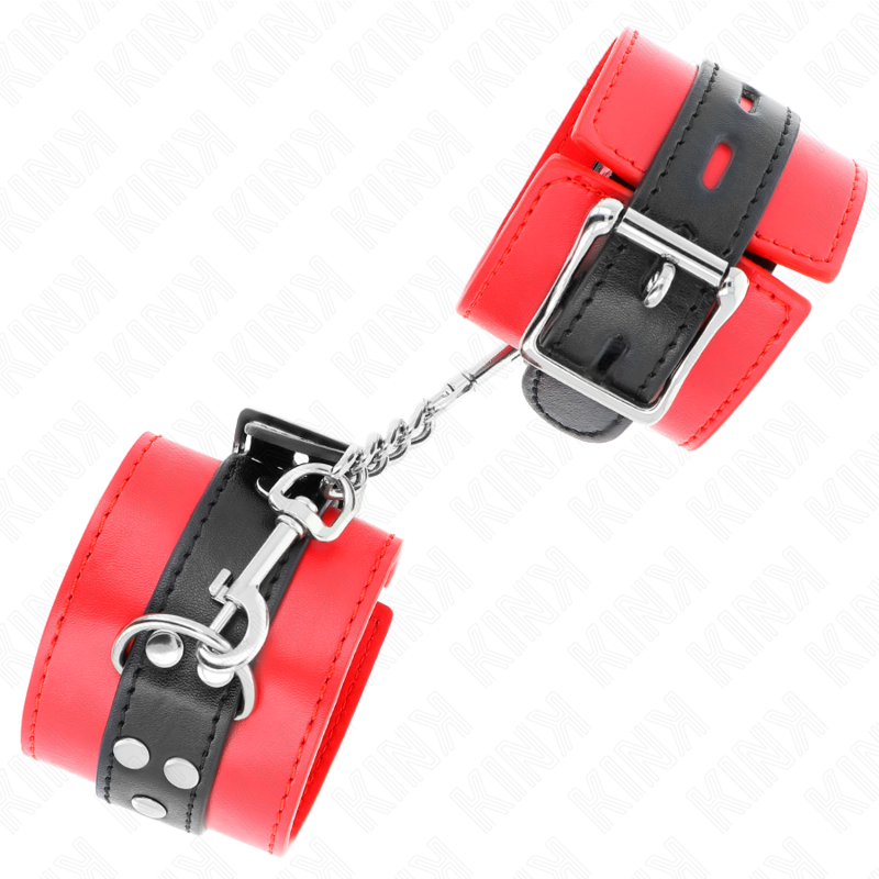 KINK – KAJDANKI NA NADGARSTKI CZERWONE Z CZARNYM PASkiem REGULOWANE 17-28 CM X 6 CM