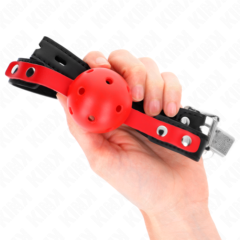 KINK - RED HOLLOW HARD BALL 4 CM GAG CZARNY PASEK 60 x 2 CM REGULOWANY 37-52 CM