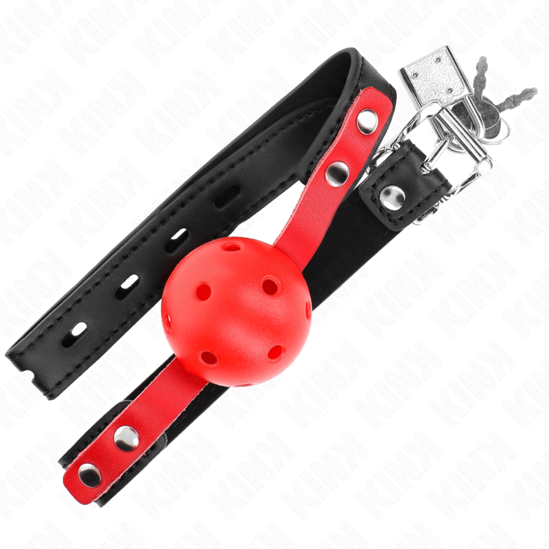 KINK - RED HOLLOW HARD BALL 4 CM GAG CZARNY PASEK 60 x 2 CM REGULOWANY 37-52 CM