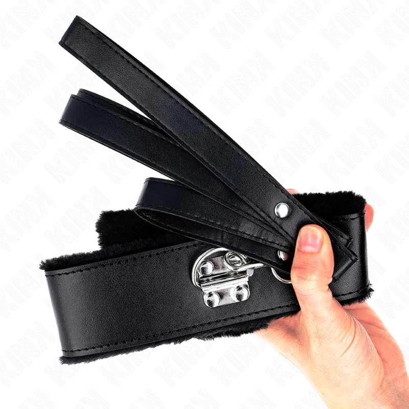 KINK - NASZYJNIK ZE SMYCZĄ 116 CM ZE SREBRNYMI NITAMI MODEL 4 CZARNY REGULOWANY 40-48 CM X 6 CM