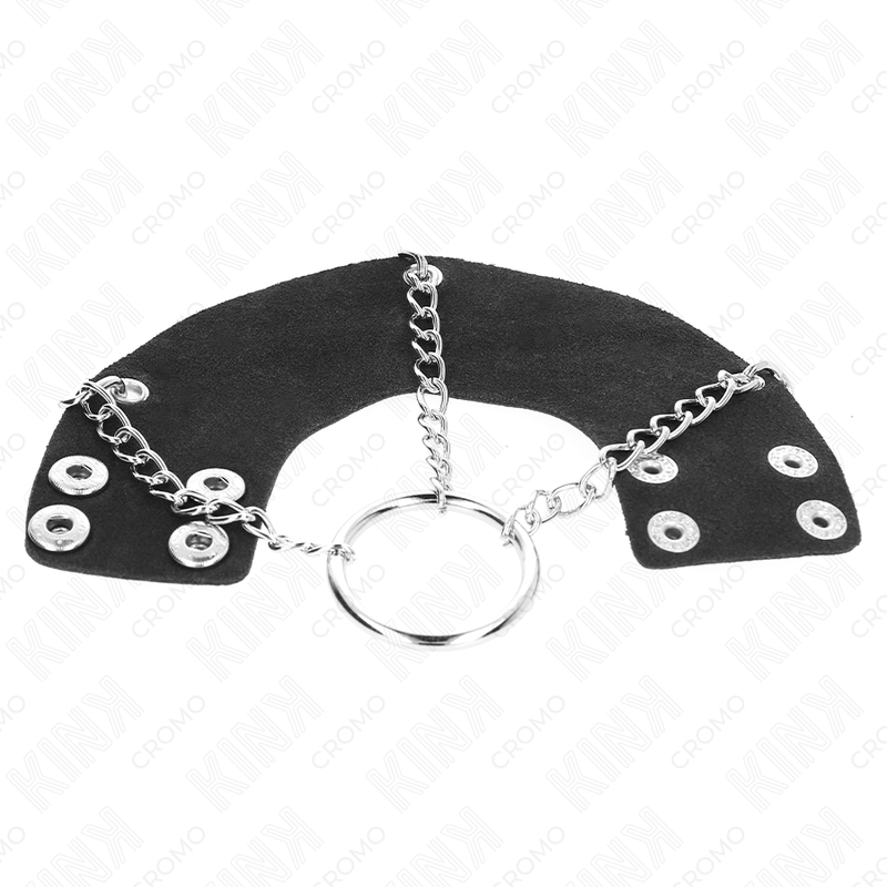 KINK - PIERŚCIEŃ NA PENISA, ŁAŃCUCH 4 CM, 7 CM METALU ZE SKÓRZANYM PASKIEM