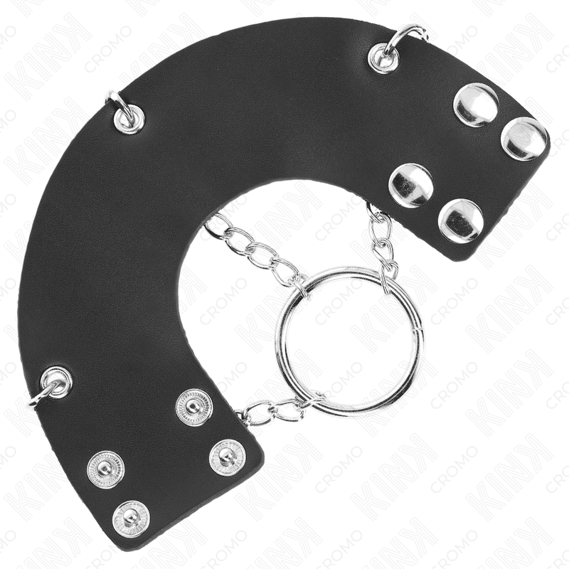 KINK - PIERŚCIEŃ NA PENISA, ŁAŃCUCH 4 CM, 7 CM METALU ZE SKÓRZANYM PASKIEM