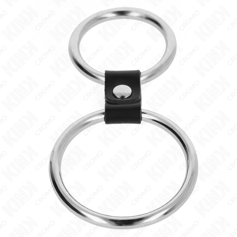 KINK - PODWÓJNY METALOWY PIERŚCIEŃ NA PENISA 3,7 CM DO 5 CM POŁĄCZONY SKÓRZANYM PASKIEM MODEL 1